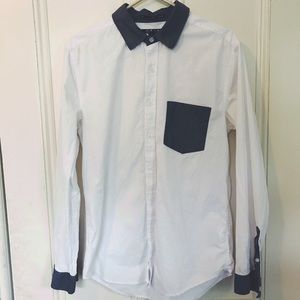 Button down shirt w/ blue collar and cuffs